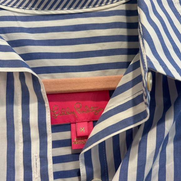 Lilly Pulitzer NWOT/Medium Blue and White Striped Button-Up Shirt - Picture 2 of 4